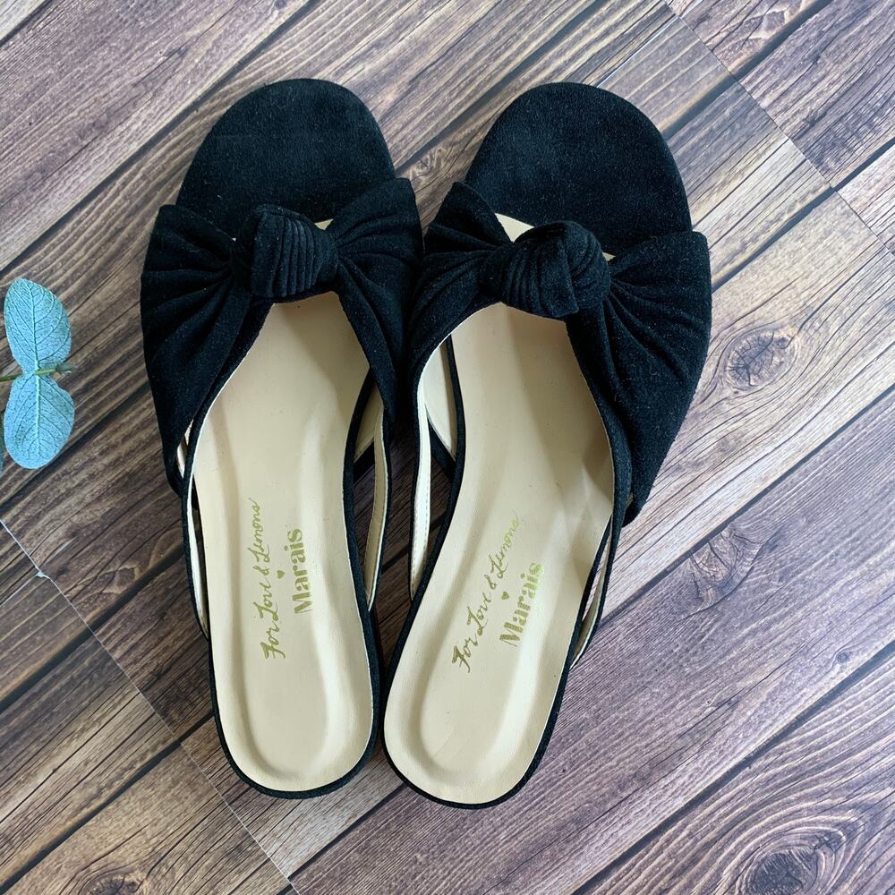 Marais x For Love & Lemons Suede Slides Black Summer Slip On Womens Size 7